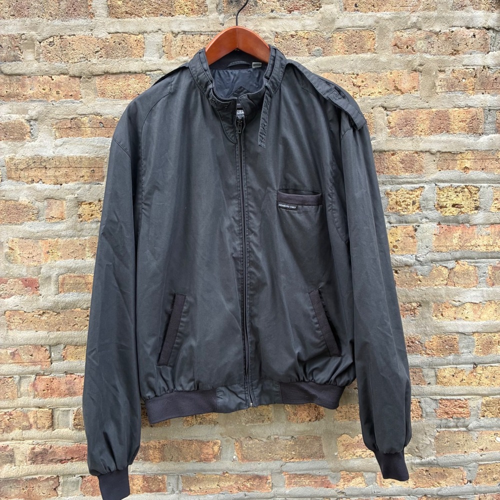 Members Only Mens Black Iconic Racer Jacket Vintage Bomber 44L Large Tall